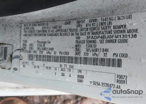 2015 Ford Fiesta Se z USA, uszkodzony, nr VIN 3FADP4BJ0FM130138